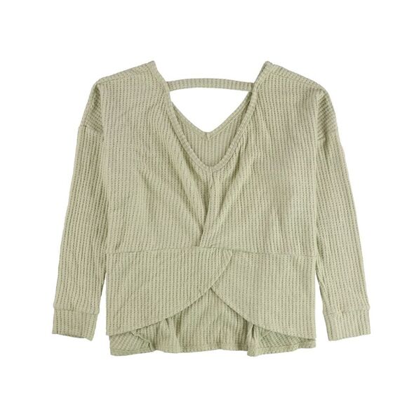 American Eagle Womens Tulip Back Waffle Pullover Sweater, beige, L - Picture 2 of 2